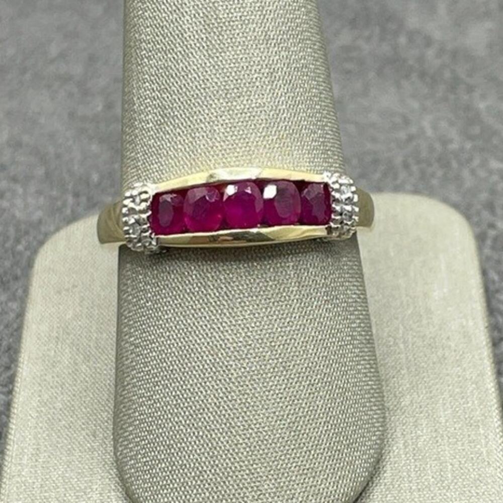 14K Two-tone Red Stone & Diamond Accents Band Ring (20177)